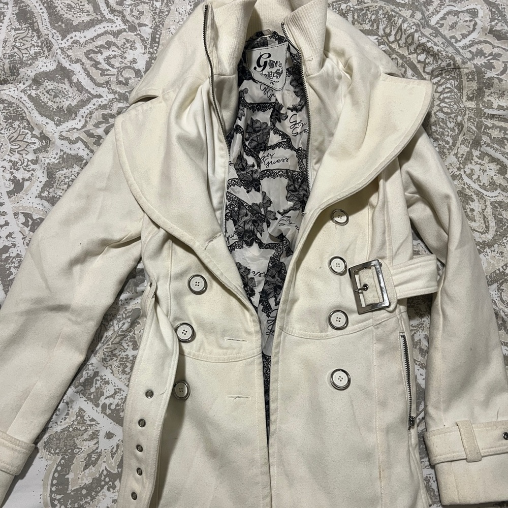 Guess White Trench Coat Timeless Design